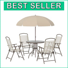 Load image into Gallery viewer, Stylish Outdoor Dining Set for 4 - 6 Pieces with Umbrella &amp; Tempered Glass Table