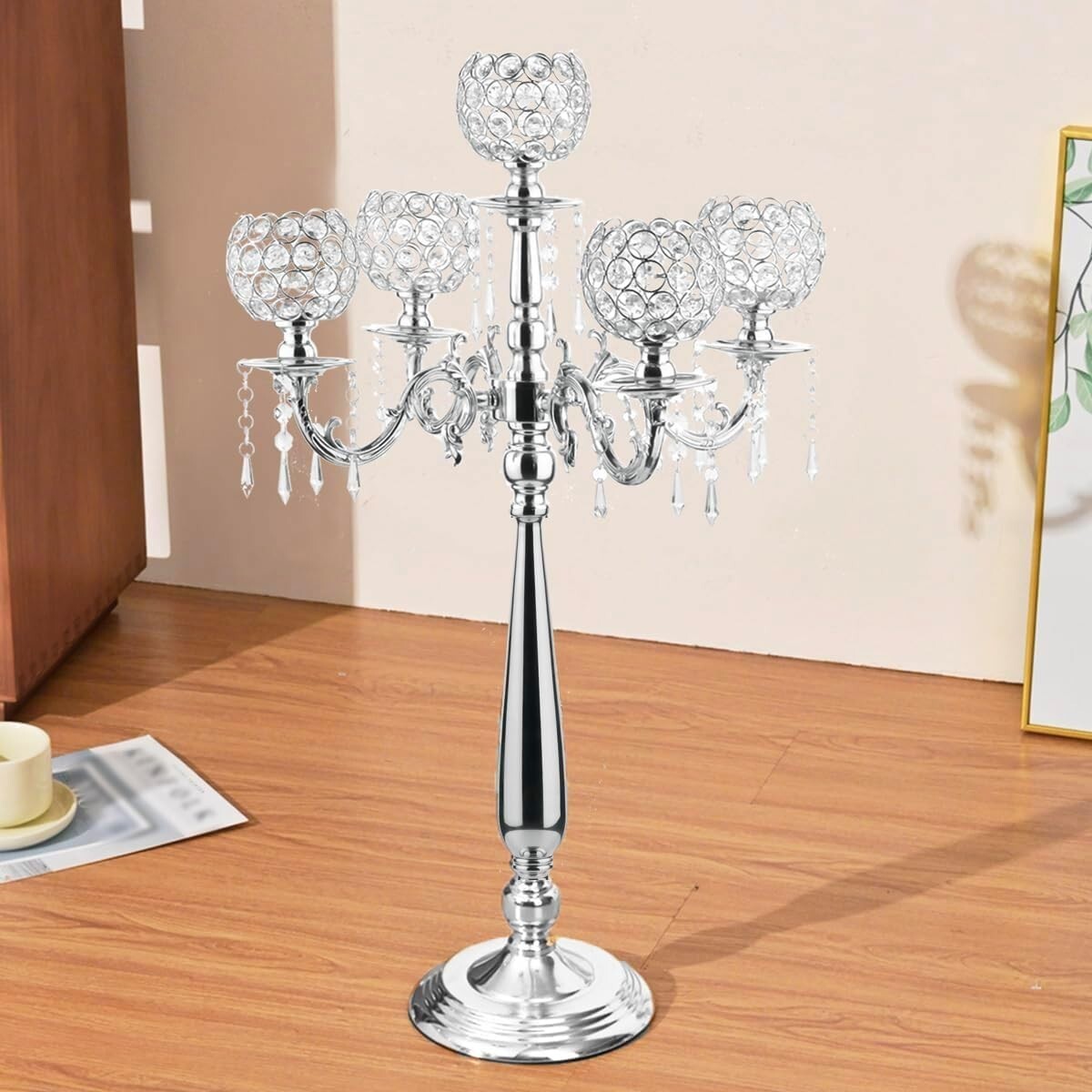 Luxury Crystal & Silver Candelabra Holders - 4 Elegant Sets for Special Events