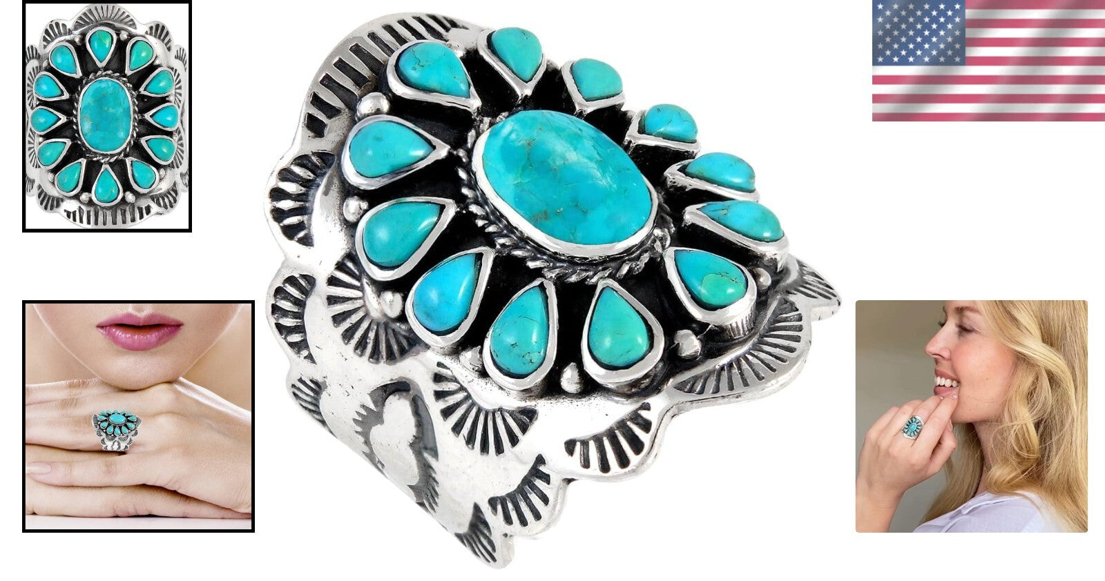 Customizable 925 Sterling Silver Ring with Genuine Turquoise - Radiant Gemstone