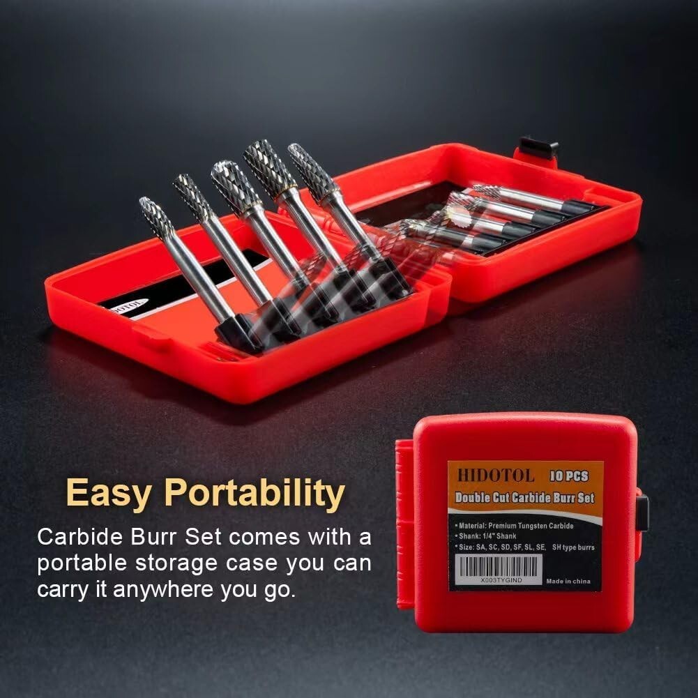 Versatile 10pc Carbide Rotary Burr Set - Ideal for Wood, Metal & Jewelry Making