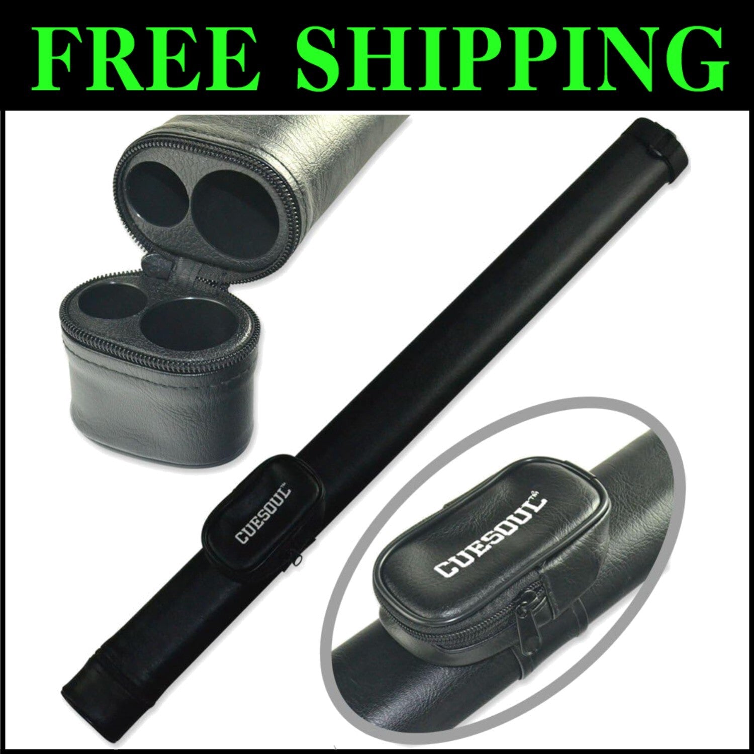 Compact 2x4 Hard Cue Holder - Protects Up to 31-Inch Cues with Pocket Storage