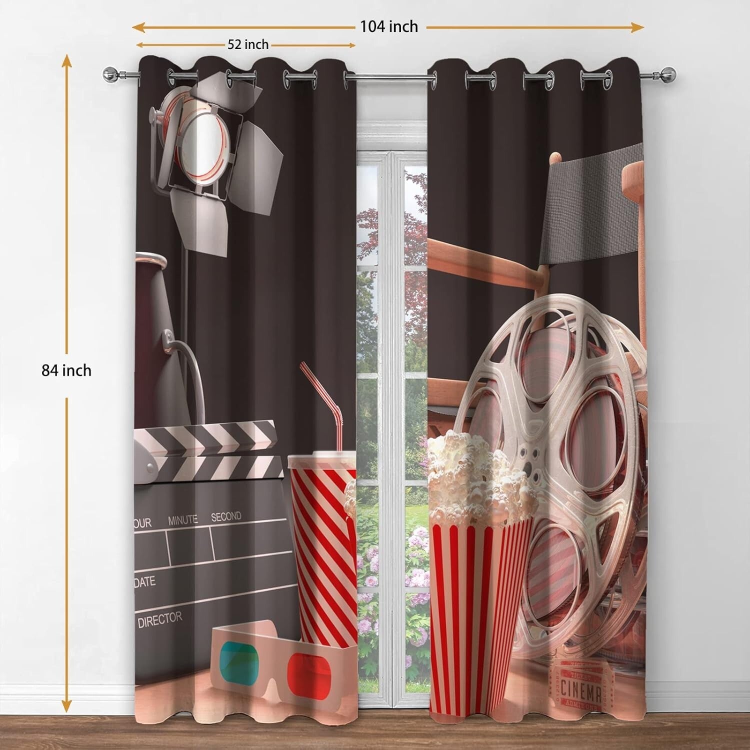 Machine Washable Blackout Drapes for Living Room - Movie Theme, 84" Length