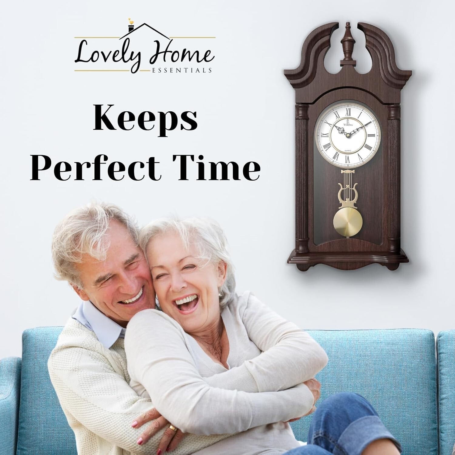 Elegant Dark Wood Pendulum Wall Clock - Battery Operated, Silent, 23.5x9 inches