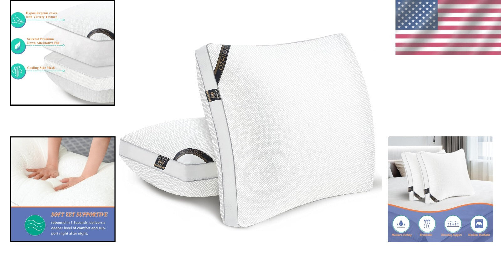 Breathable Microfiber Sleep Pillows - 2 Pack European Size for Neck Pain Relief