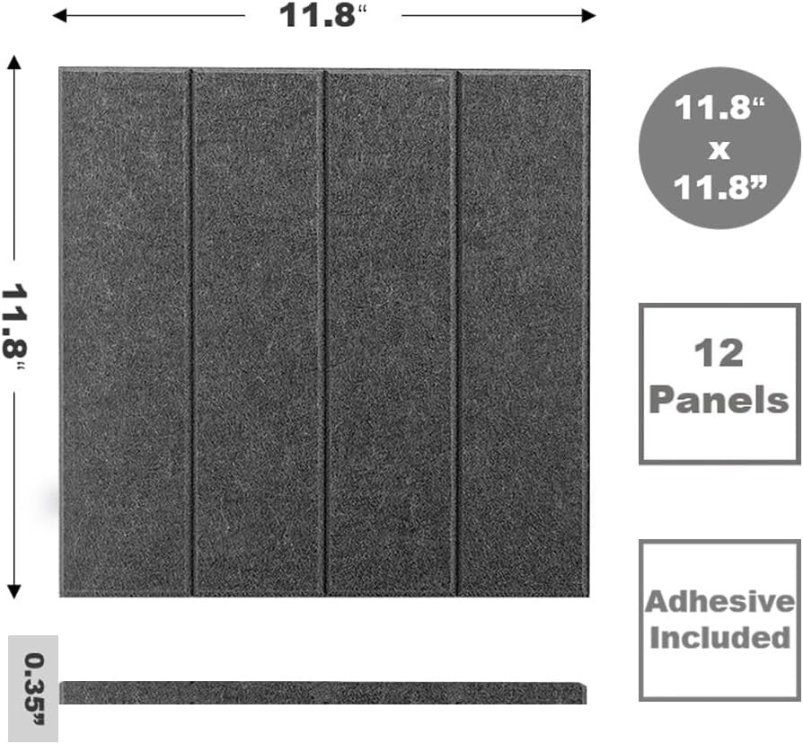 Elegant 12-Pack Felt Wall Tiles - Large Bulletin Board Alternative in Gray Black