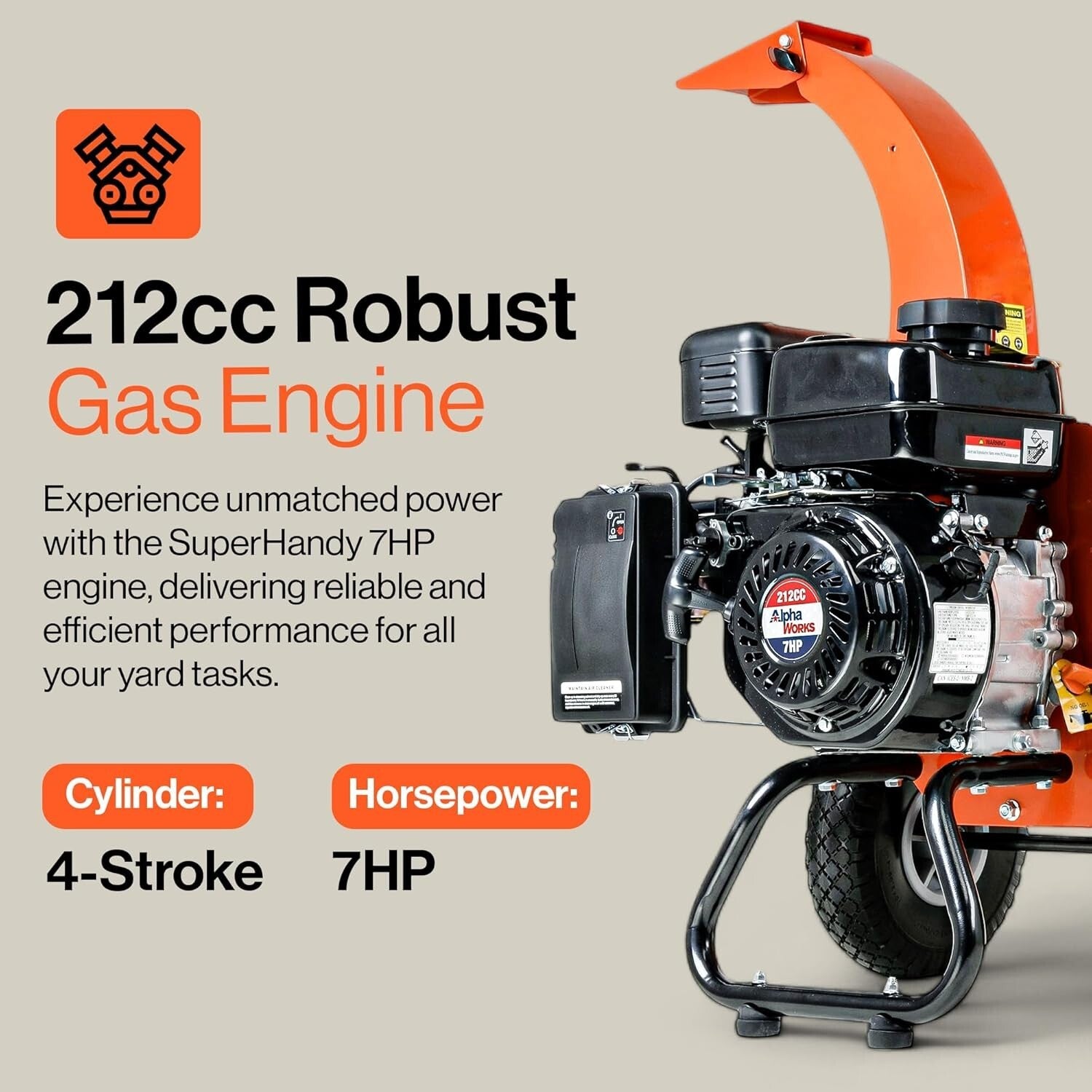 Powerful Mini Wood Chipper Shredder - 85 lbs, 15:1 Reduction Ratio, Gas Powered