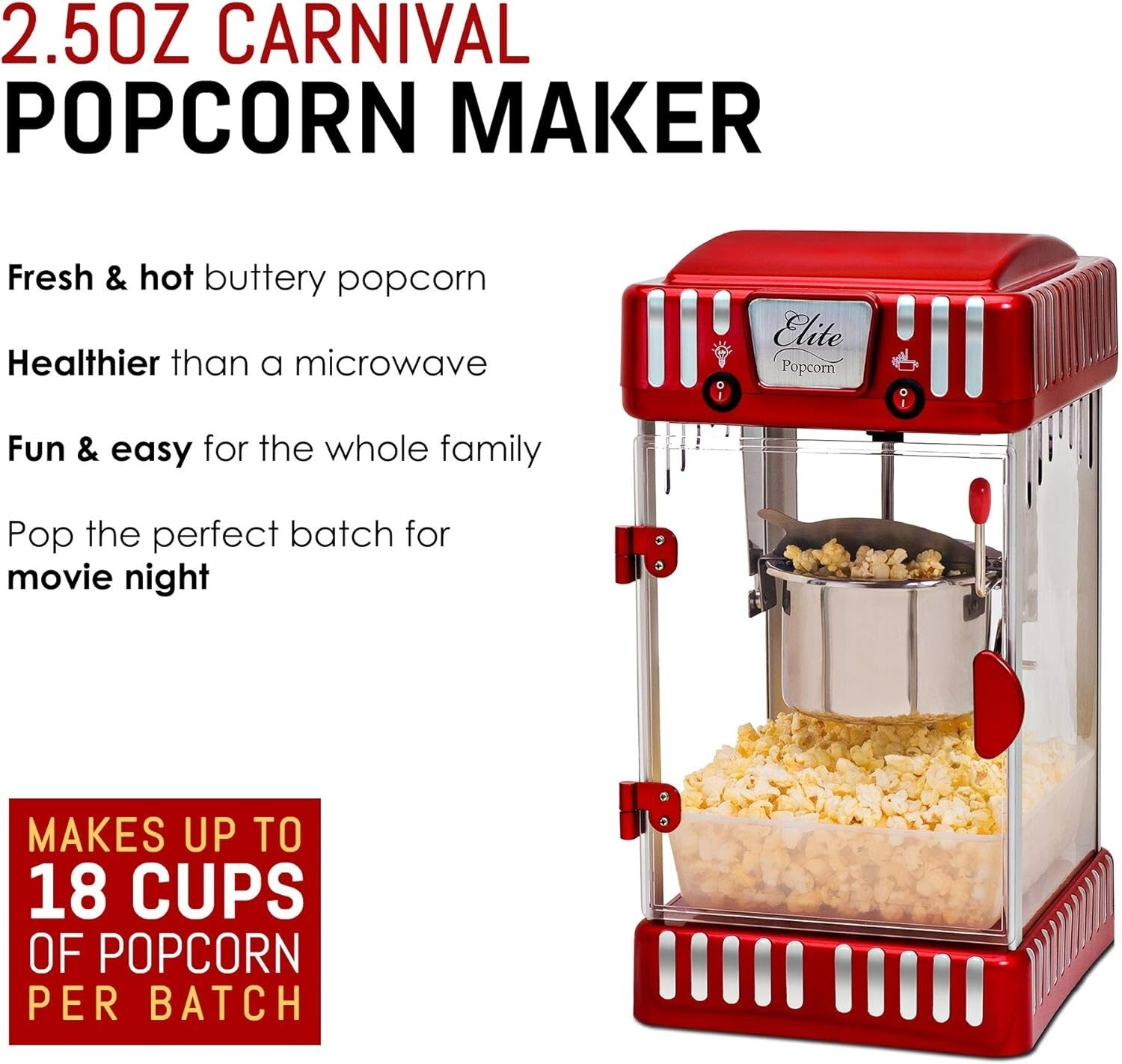 Elegant Red Plexiglass Popcorn Popper - 2.5 oz Capacity with Serving Tray