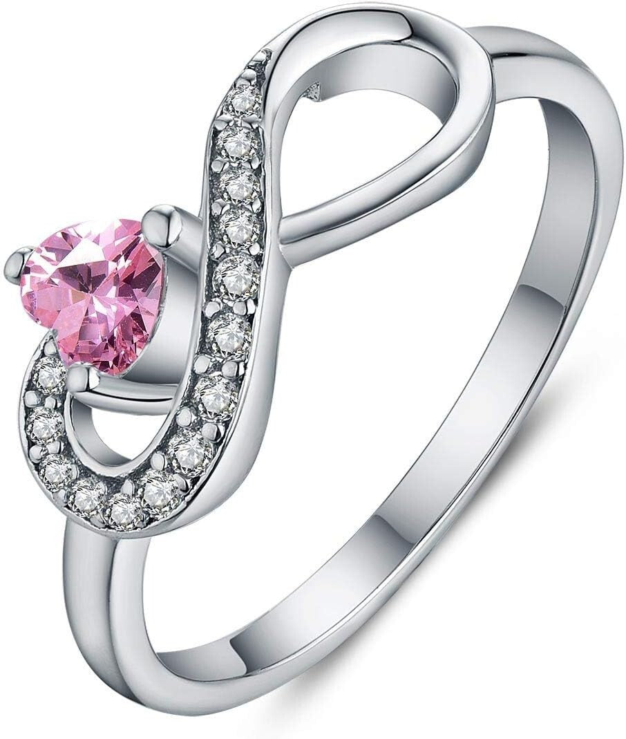 Elegant 925 Silver Infinity Heart Ring with Cubic Zirconia - Gift Box Included