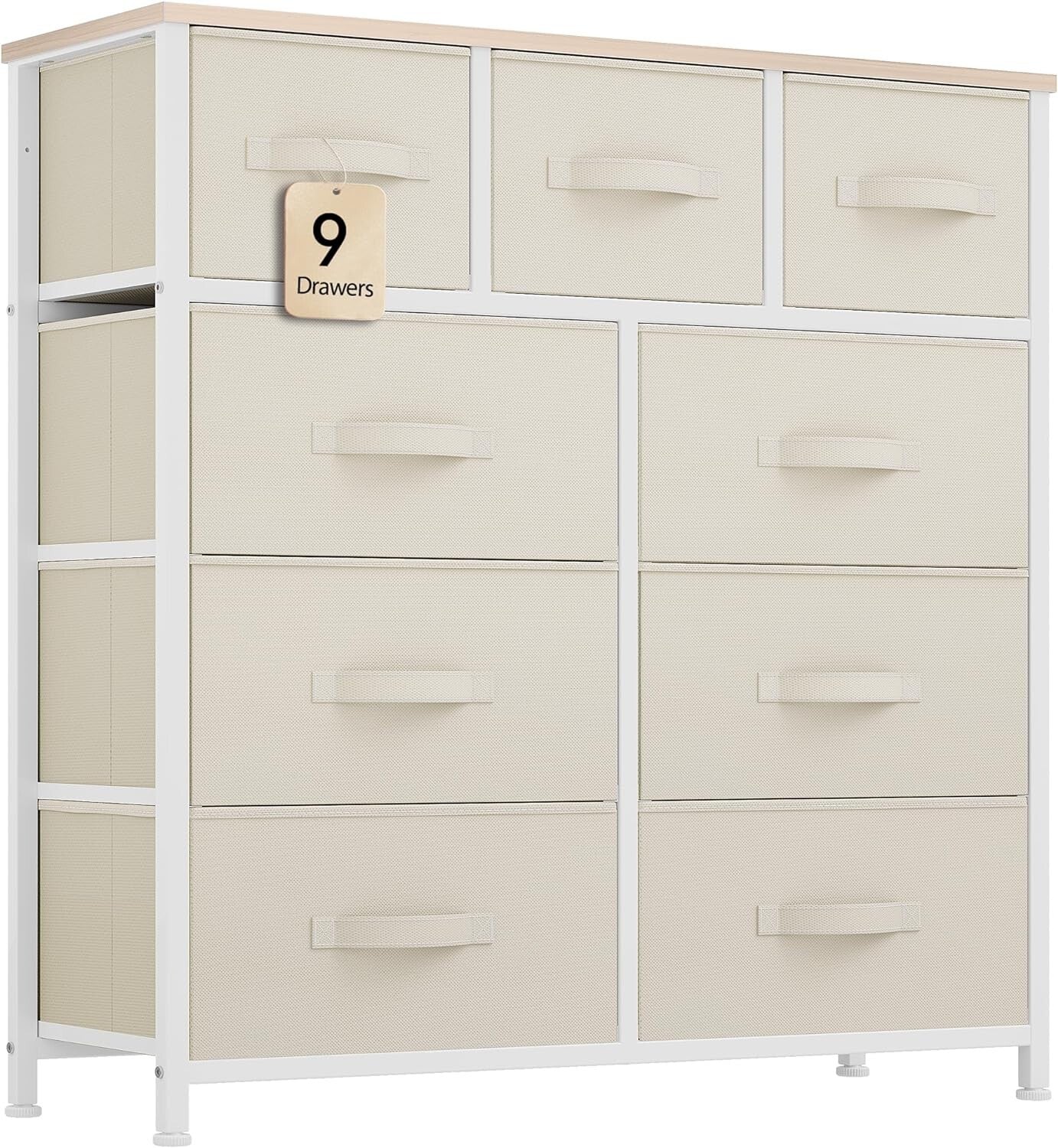 Elegant 9-Drawer Dresser for Bedroom & Living Room - Cream White Organizer