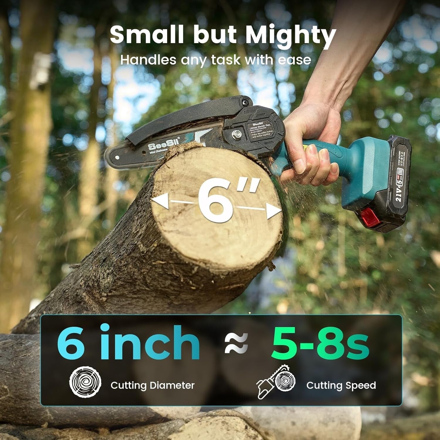 Portable 6-Inch Battery-Powered Chainsaw - Quick Logs Cutting, Compact Design