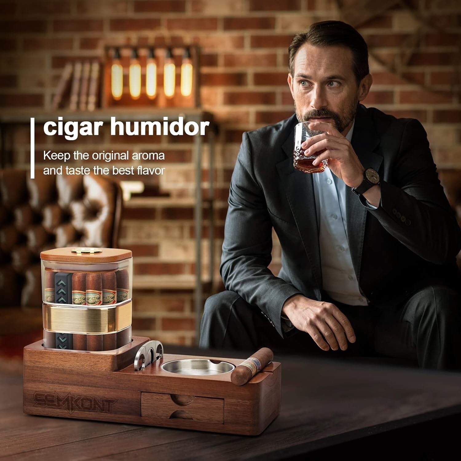 High-End Cigar Accessories Gift Set: Humidor, Ashtray, and Cutter Included