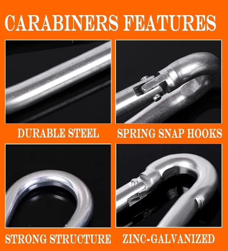 500lbs Capacity M8 Steel Carabiner Clips - Perfect for Outdoor Activities