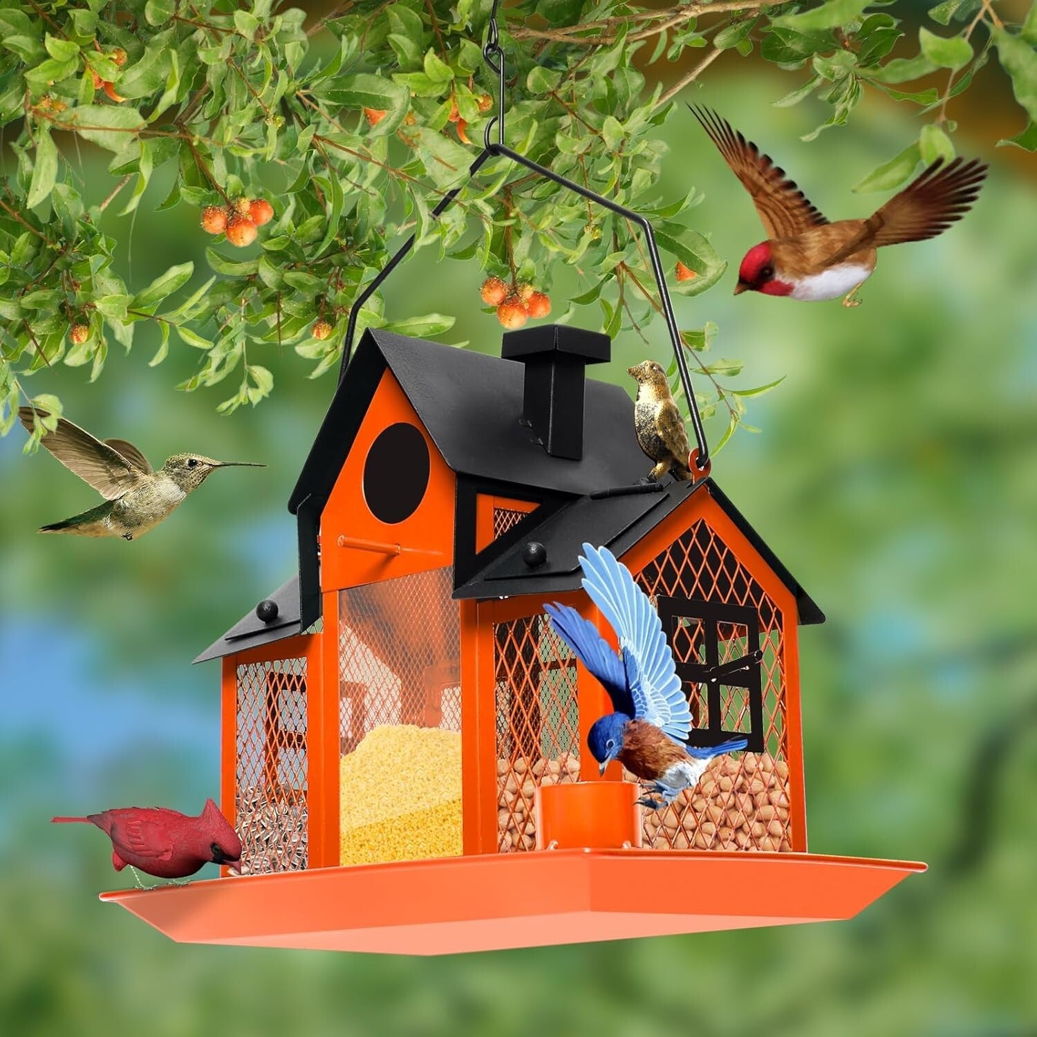 Elegant Hanging Solar Bird Feeder with Water Cup - Ideal for Cardinals & Finches