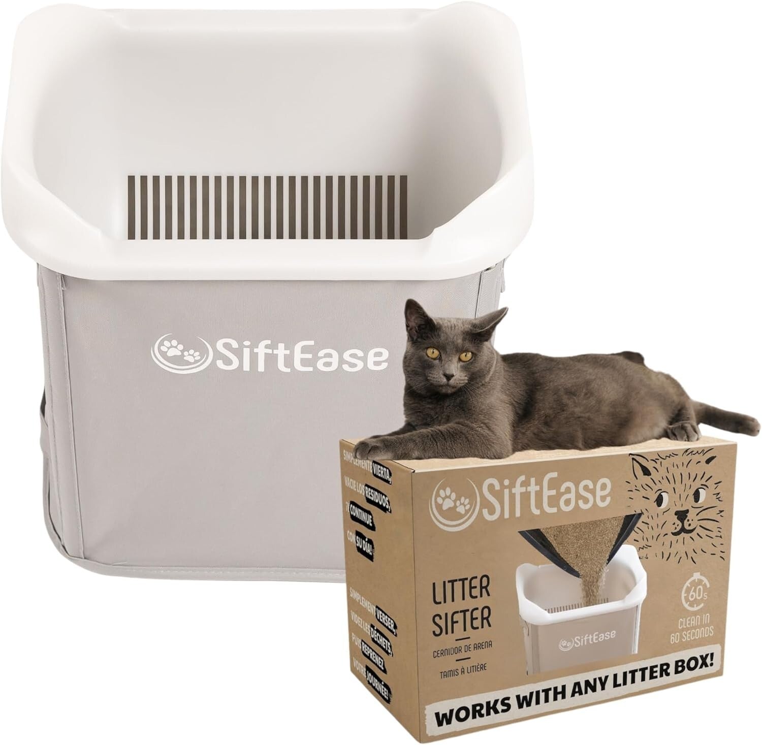 Light Grey Cat Litter Sifter - SiftEase with Deep Basket for Multi-Cat Homes