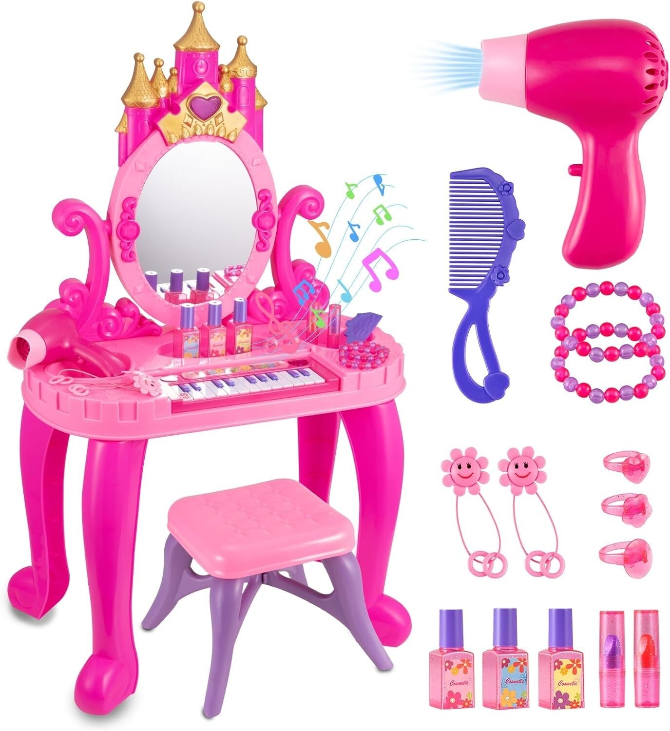 Delightful Vanity Makeup Table Set with Musical Organ for Little Girls' Dreams