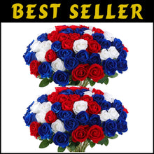 Load image into Gallery viewer, Vibrant Red, White, Blue Faux Roses - Perfect for 4th July Wedding Arrangements