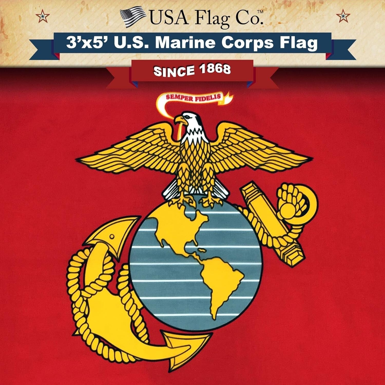 Beautiful 3x5 Marine Corps Flag with Eagle Emblem - Ideal Gift for Patriots