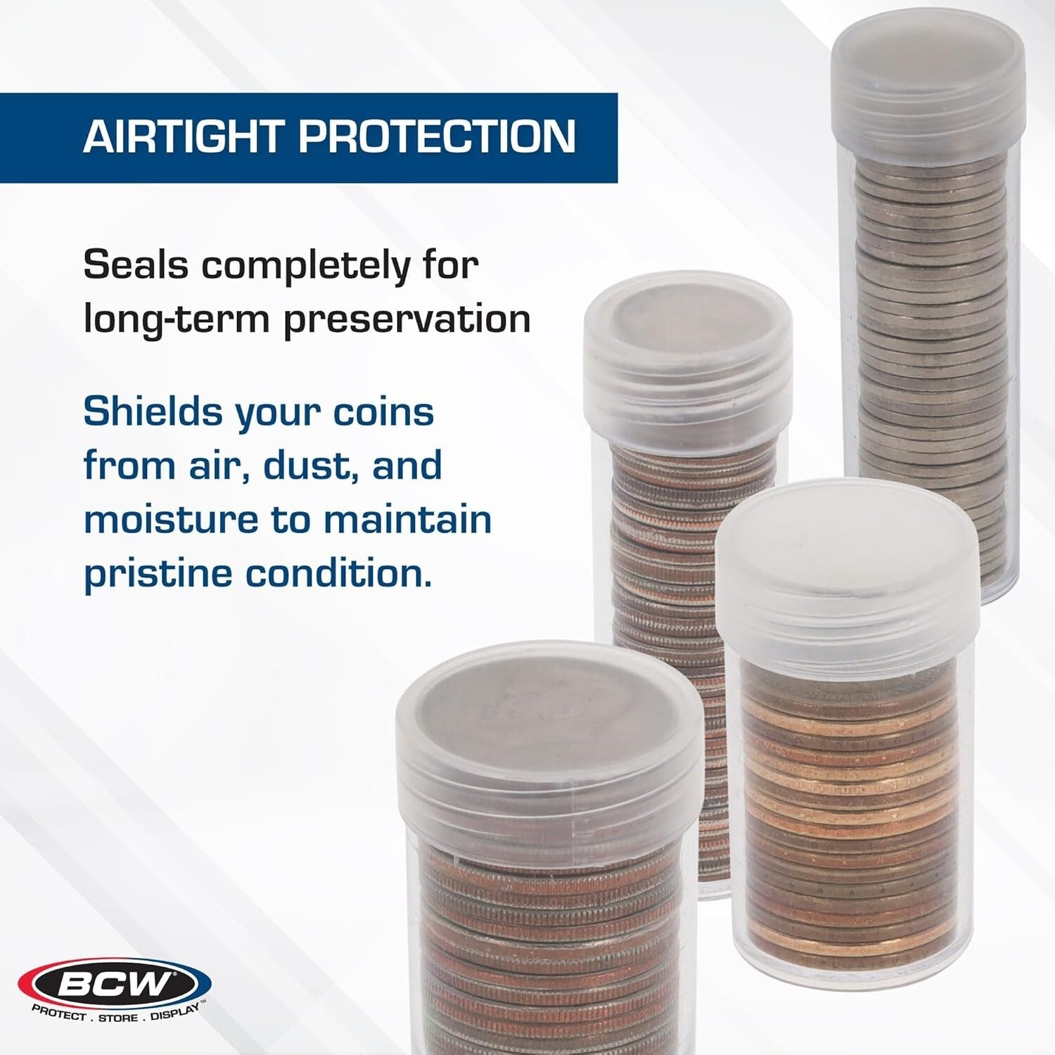Crystal Clear Coin Holders with Airtight Caps - Perfect for Quarter Storage
