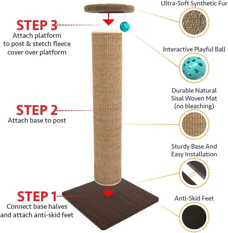 Eco-Friendly Natural Sisal Scratcher Post - 15.75" Square Base, Cat Gift