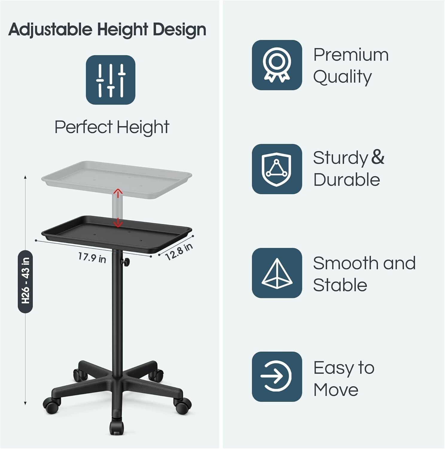 Durable Aluminum Salon Tray with 360° Swivel Wheels - Ideal for Professionals