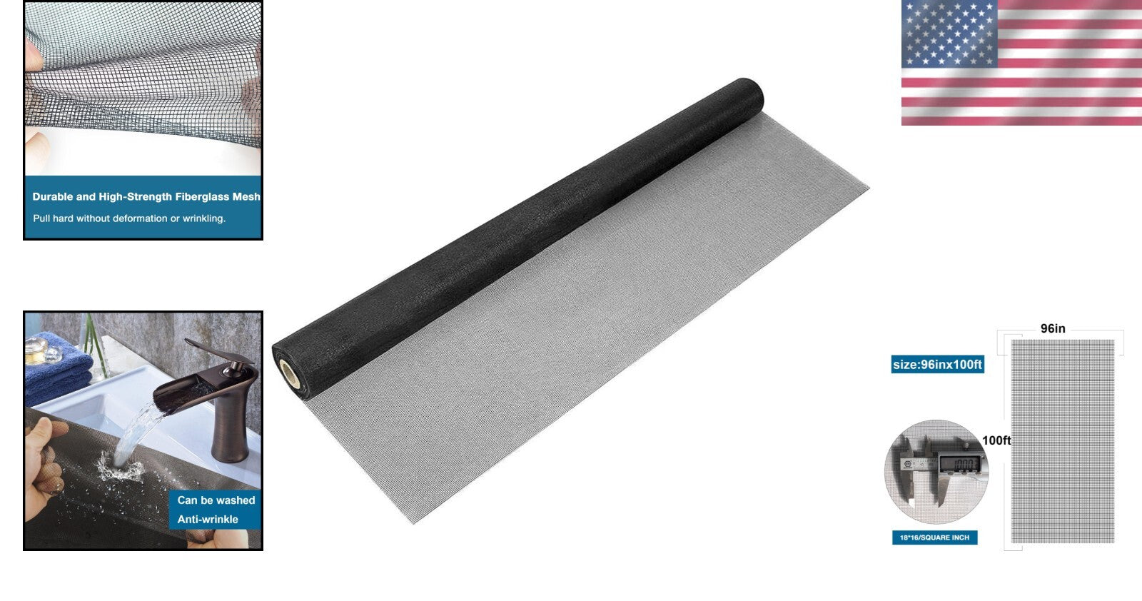 Breathable Adjustable Fiberglass Screen Mesh Roll 96"x100' - DIY Replacement Kit