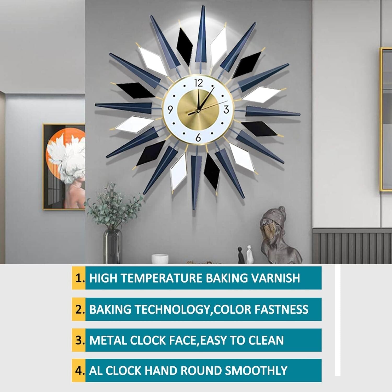 Elegant 28-Inch Decorative Wall Clock - Silent Movement for Living Spaces