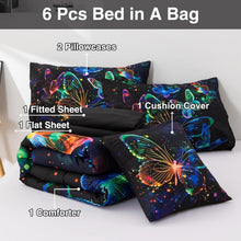 Load image into Gallery viewer, Galaxy-Themed Butterfly Printed Bedding Set - Full Comforter &amp; Pillows Included