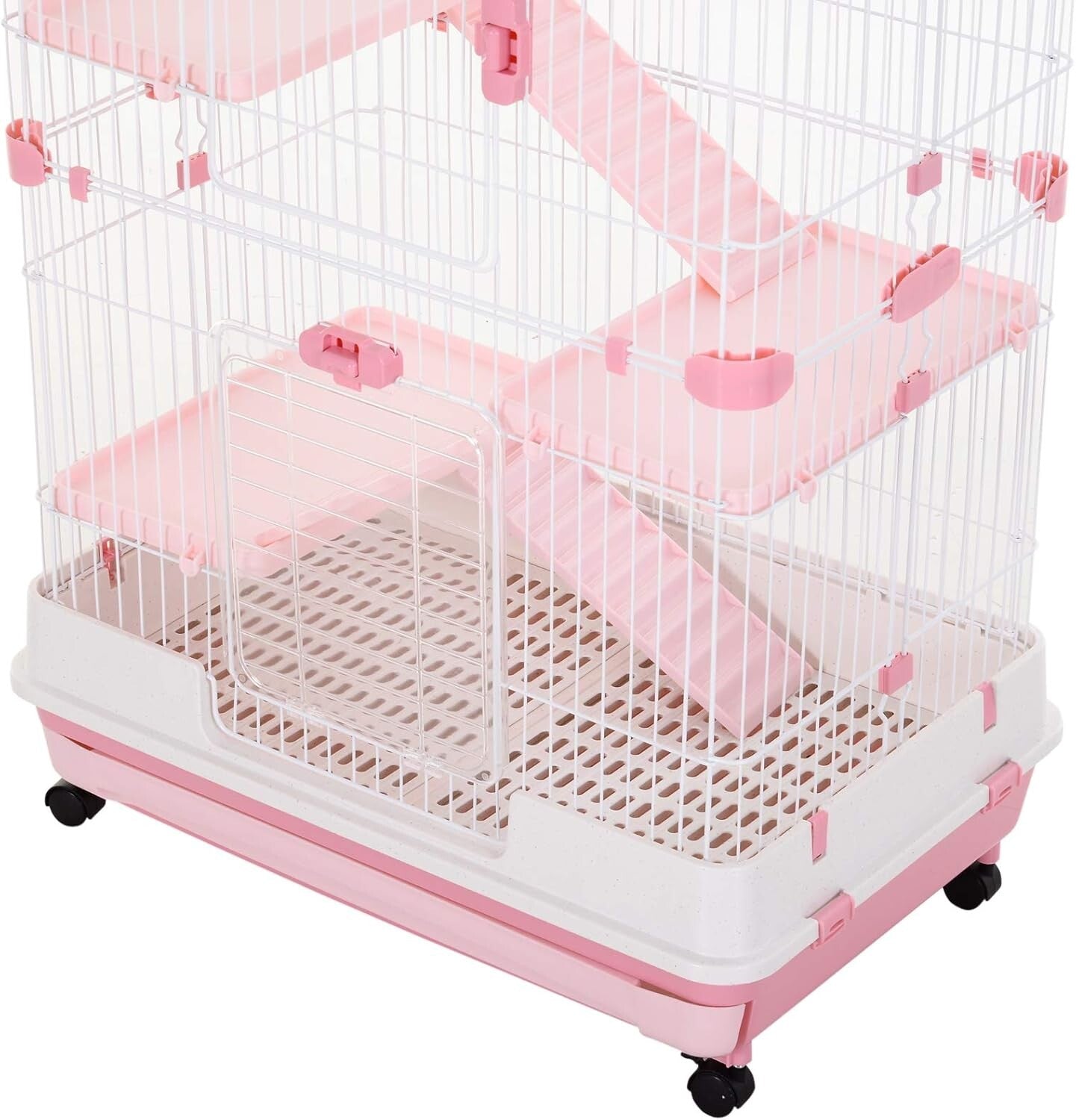 Spacious Wheeled Small Animal Hutch with Removable Tray - Perfect for Bunnies