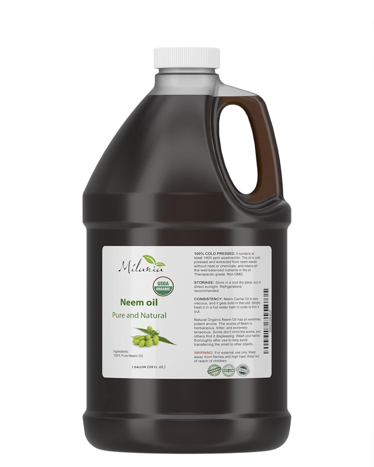 Exceptional Quality Organic Neem Oil - 1 Gallon Cold Pressed, Natural & Safe