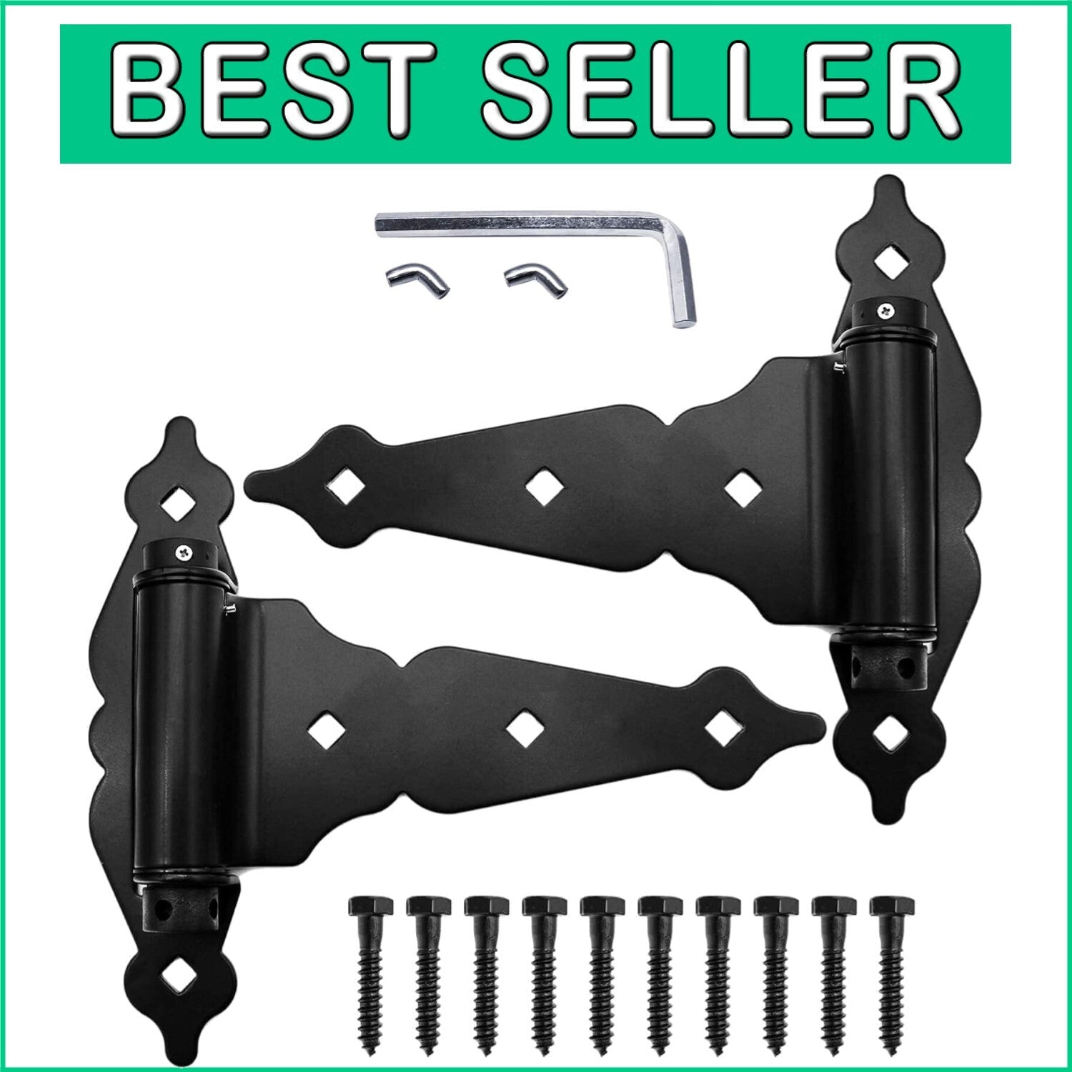 8” Adjustable T-Strap Self-Closing Hinge for Lightweight Wood Gates - 2 Pack