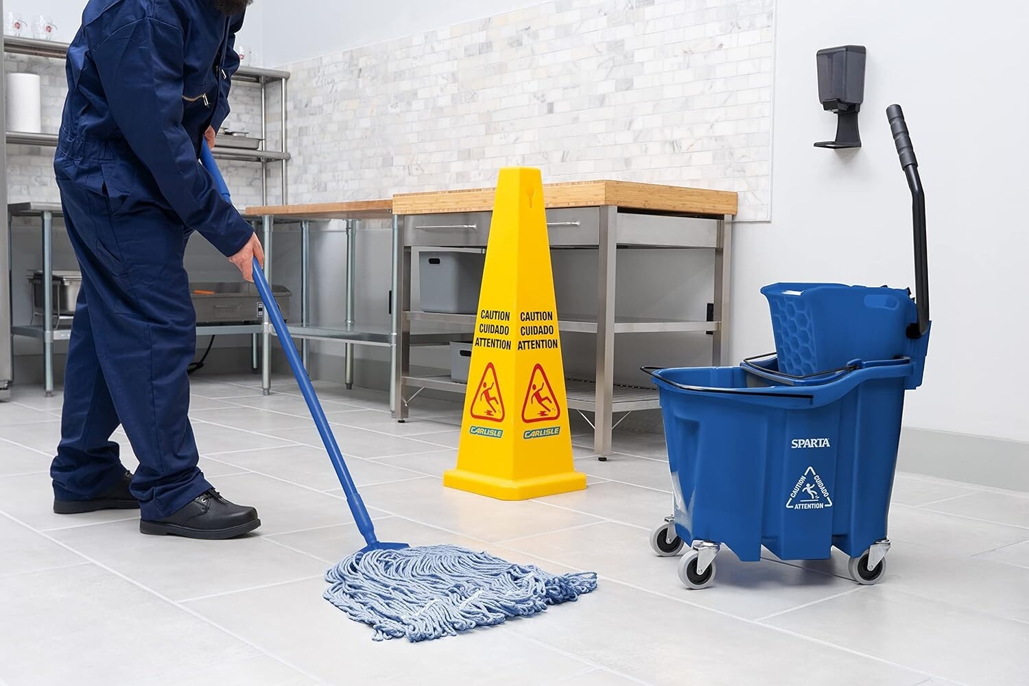 Commercial Mop Bucket with Non-Marking Casters and Side Press Wringer - 35 Quart