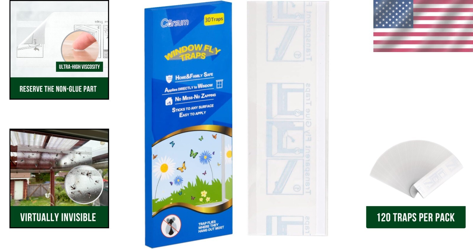 Easy-Remove 120 Pack Fly Traps - Silent, Pesticide-Free Bug Solutions for Home