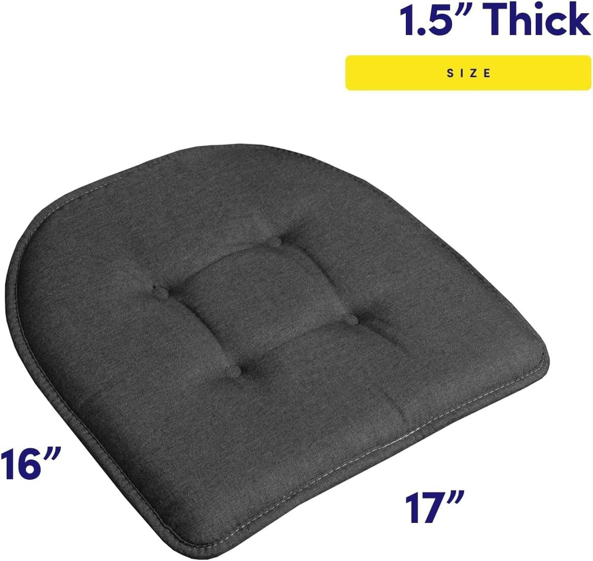 Non-Skid 6 Pack Charcoal Gray Memory Foam Chair Pads - Stylish Tufted Design