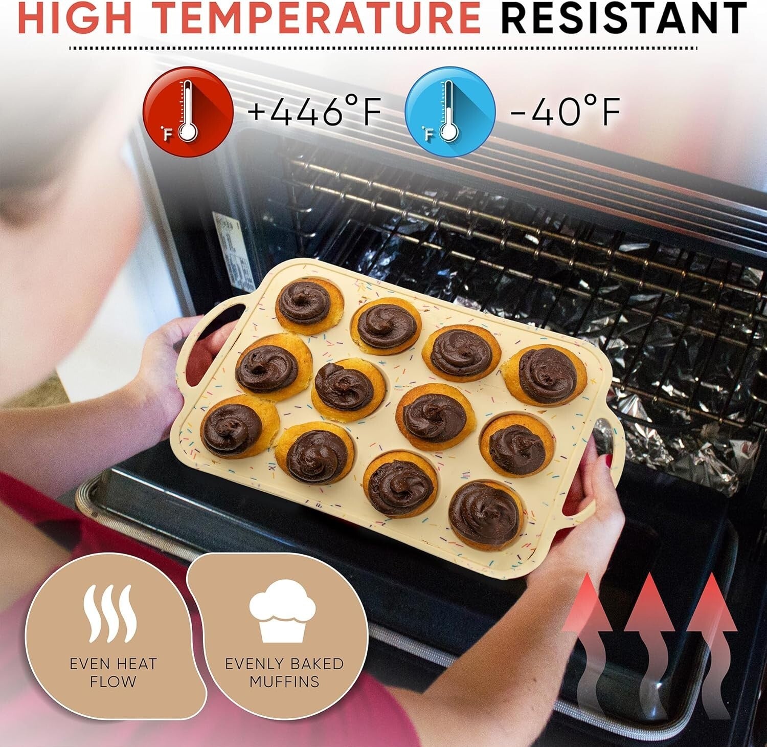 BPA-Free Silicone Mini Muffin & Cupcake Pan - 12 Cups, Oven & Dishwasher Safe