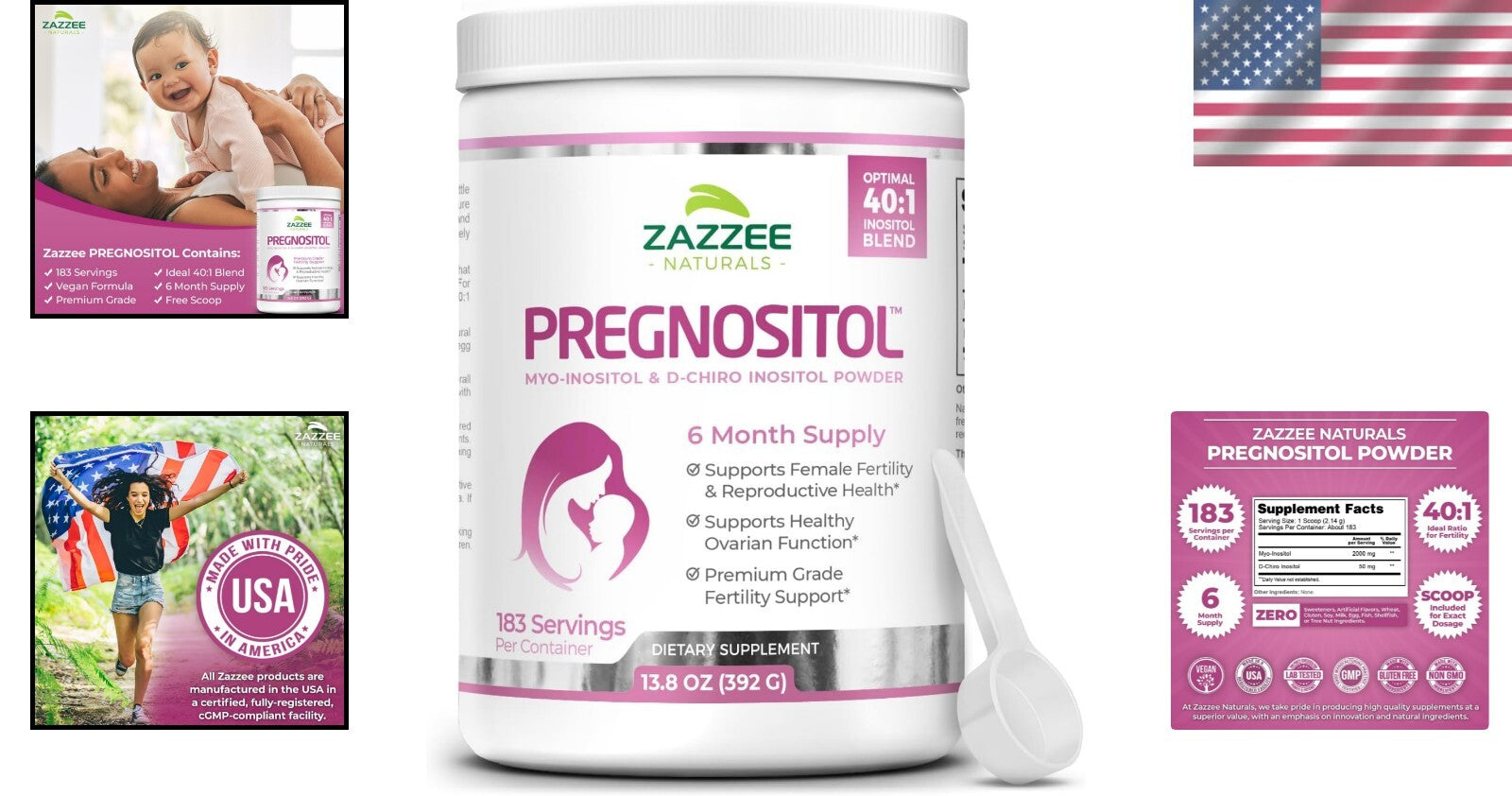 All-Natural Vegan Fertility Support Powder - PREGNOSITOL, 16.62 oz, 183 Servings