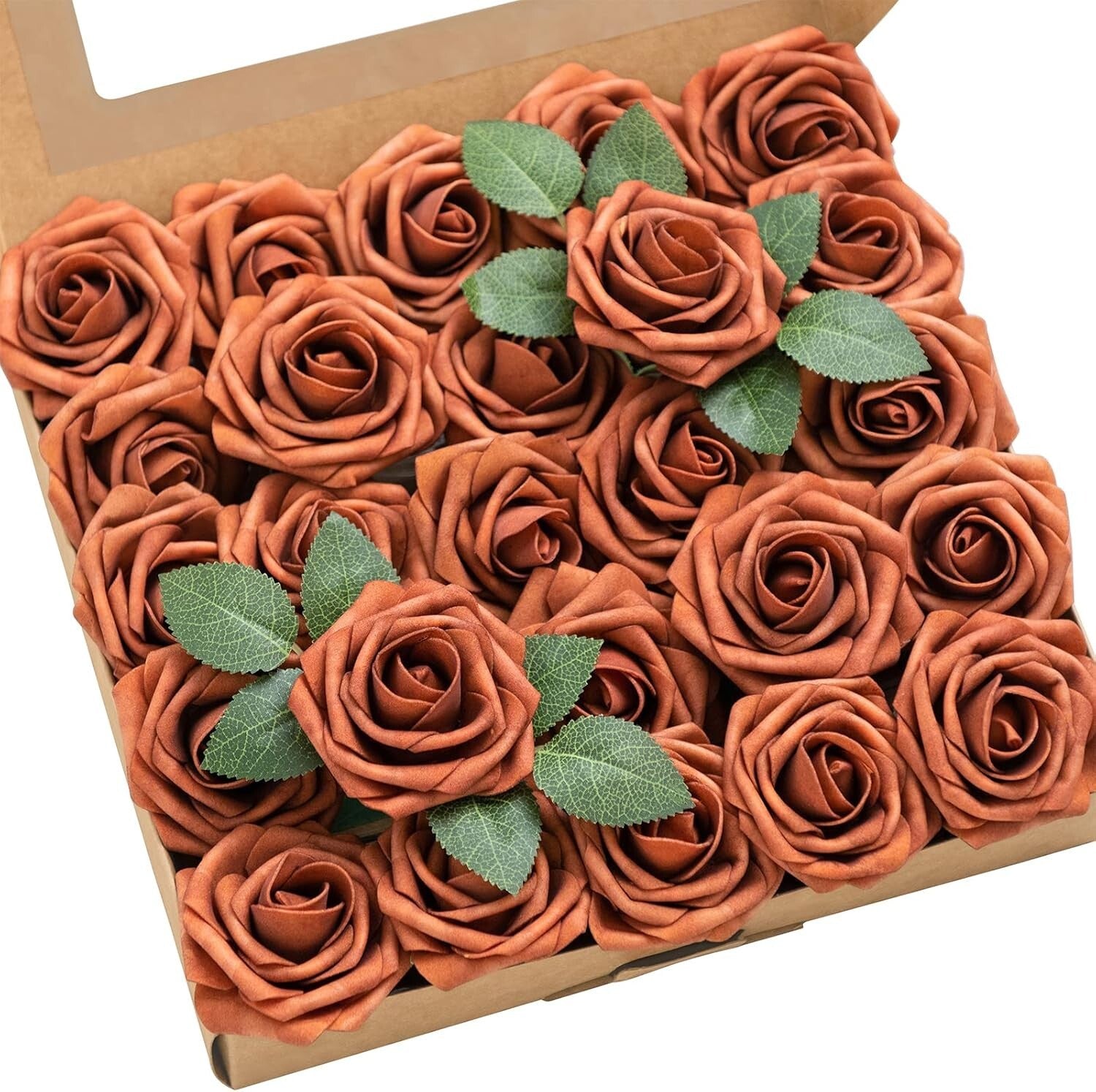 Realistic 50pcs Burnt Orange Artificial Roses – Perfect for DIY Bouquets