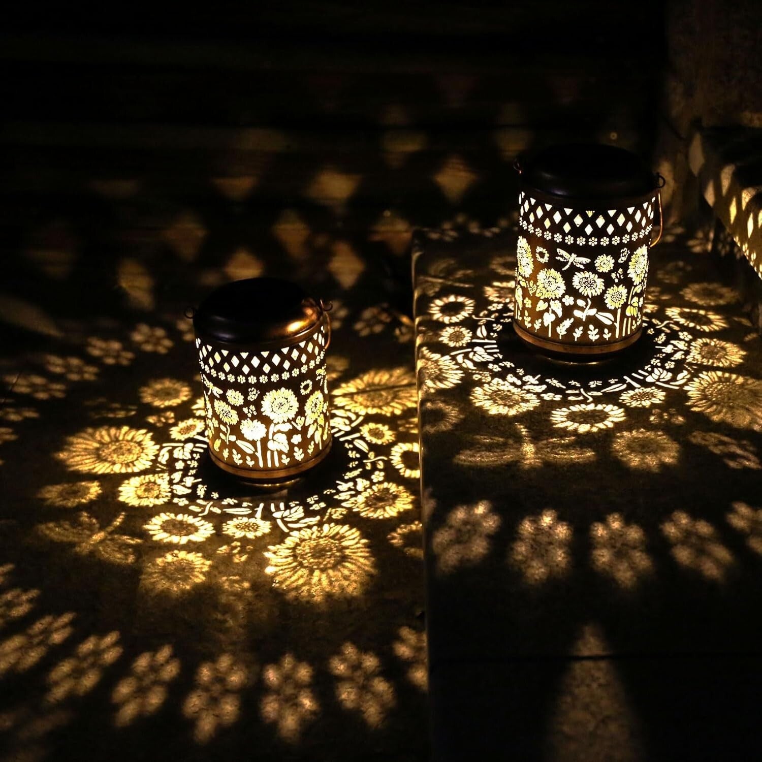 Durable Waterproof Sunflower Lanterns - 2-Pack LED Dragonfly Lights for Outdoors