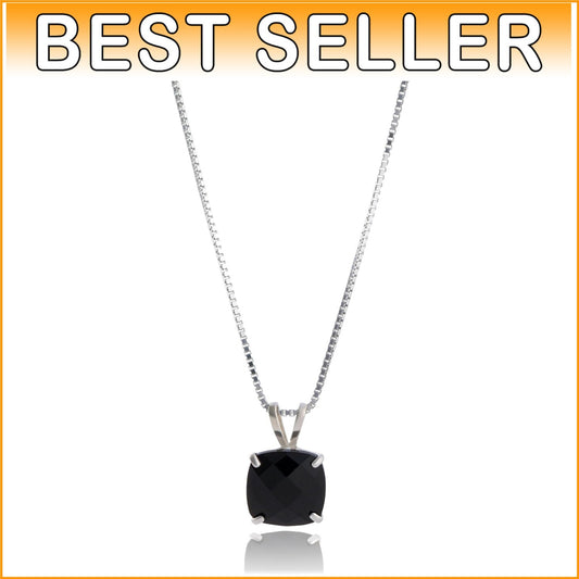Elegant 8mm Onyx Cushion Cut Pendant Necklace in Sterling Silver - Gift-Ready