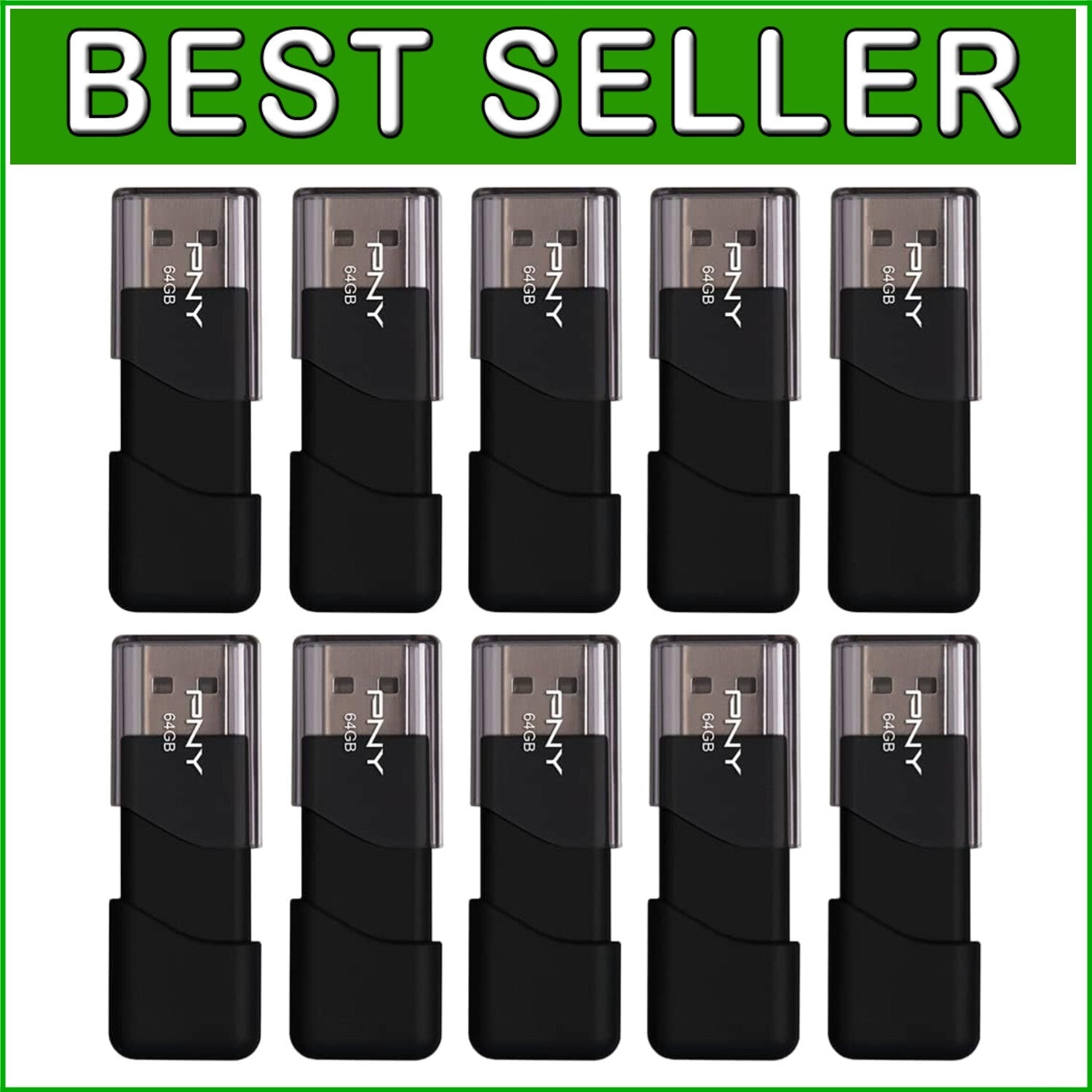 Bulk 10-Pack of 64GB USB 2.0 Drives - Durable with Sliding Collar Design