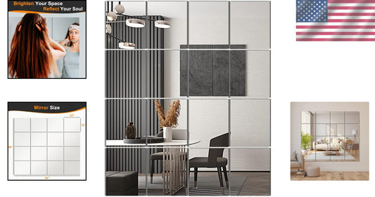 Elegant Frameless Glass Mirror Tiles - 16 Functional Pieces for Home Decor