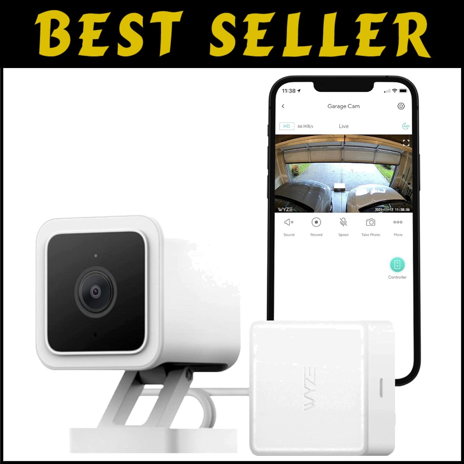 Smart Garage Door Opener with HD Video & Remote Control - 1080p Day/Night Vision