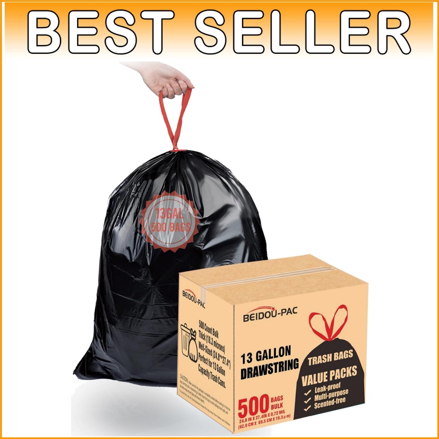 Durable 13 Gallon Trash Bags with Drawstring Closure - 500 Pack Value Option