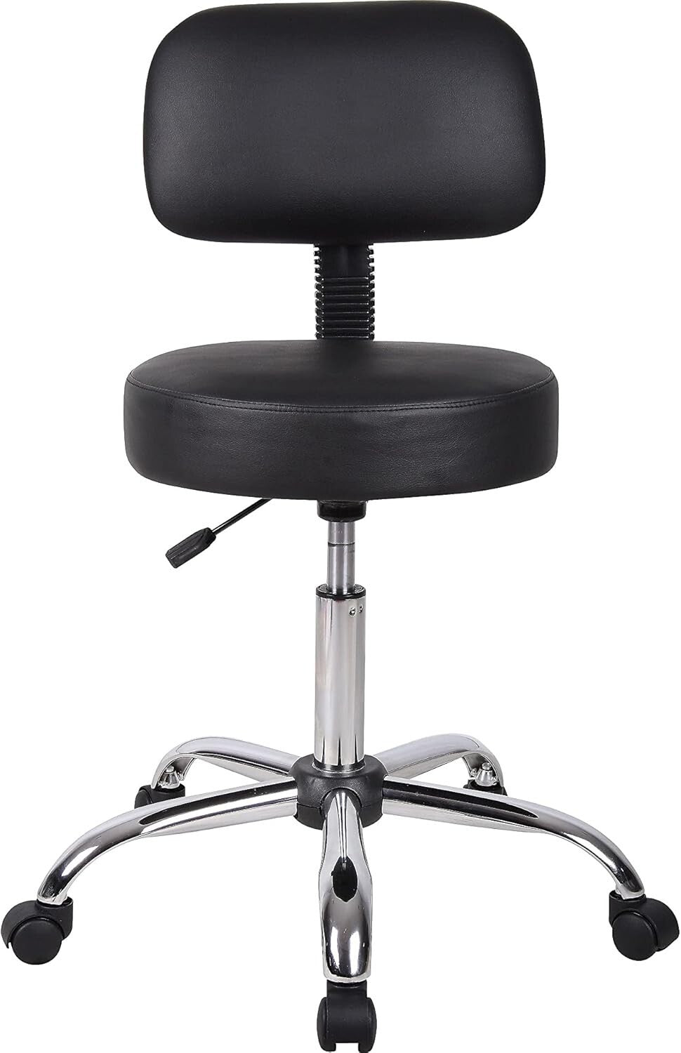 Ergonomic Black Vinyl Medical Spa Stool with Back Cushion & Adjustable Height