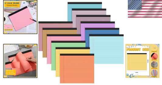 Assorted Color Writing Pads: 12 Pack Landscape Notebooks with 40 Sheets Each
