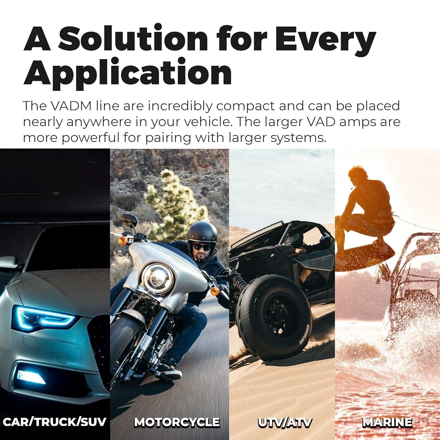 VADM4v2 1000W Peak 4-Channel Class D Amplifier for Car, Marine, UTV