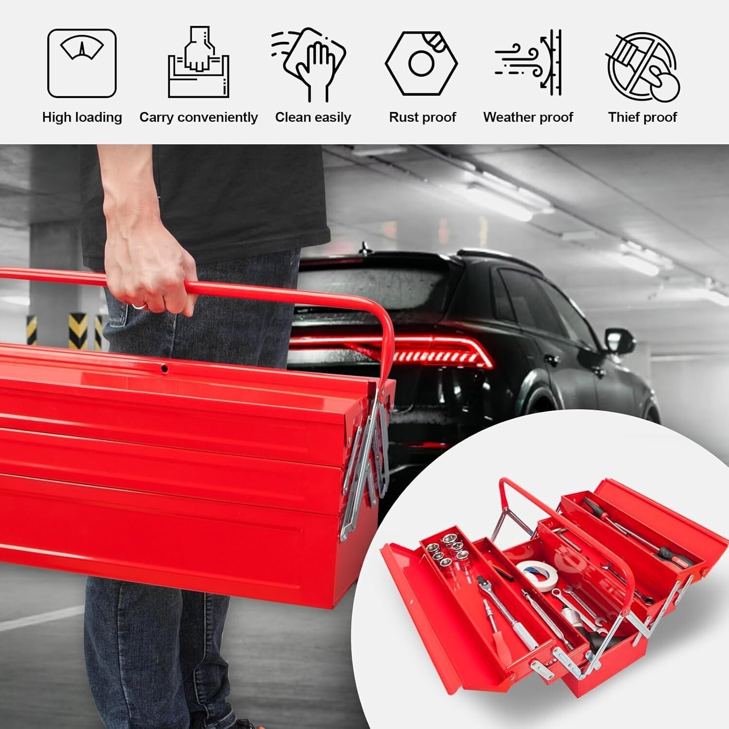 Durable 18-Inch Cantilever Toolbox - Locking Steel Organizer for DIY Projects