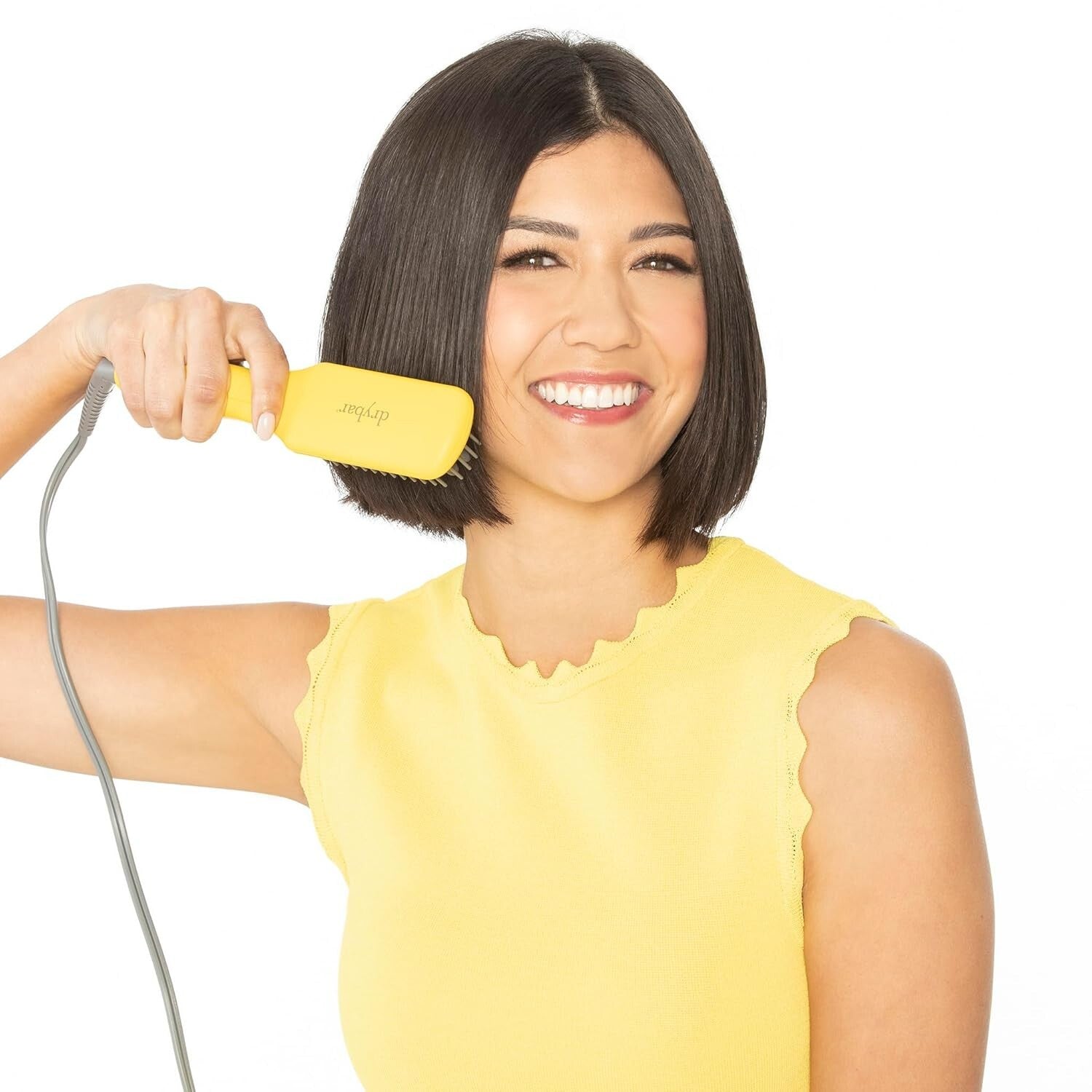 Versatile Mini Straightening Paddle Brush - Yellow Corded Electric Hair Tool