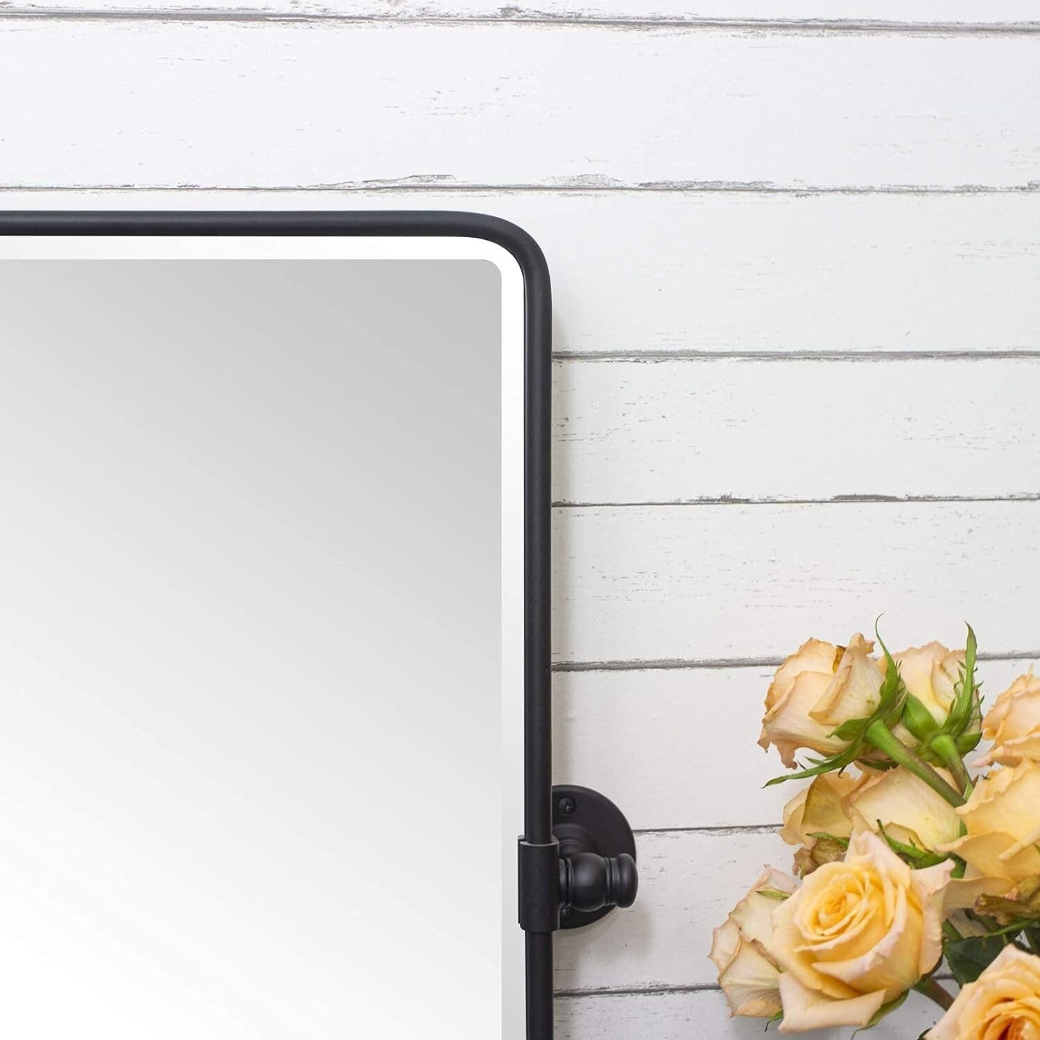 Beveled Rectangular Black Metal Framed Bathroom Mirror - 30x20" Tilting Design