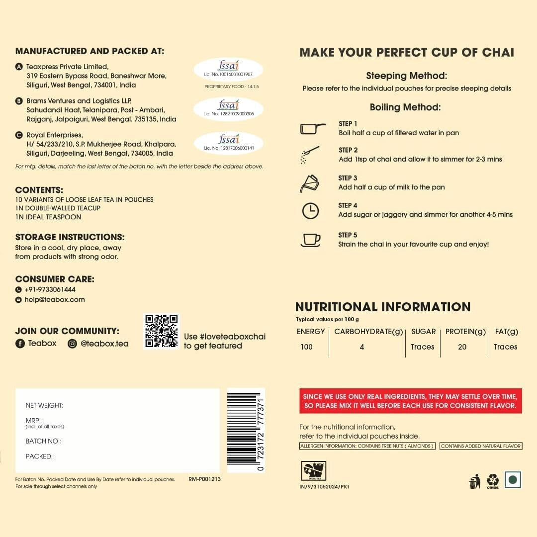 Exquisite Ayurvedic Chai Tea Gift Set - 10 Varieties, 100% Real Ingredients