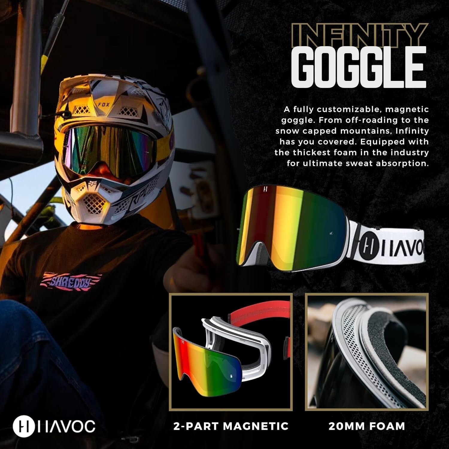 Infinity Magnetic Goggles with Breathable Foam for Motocross & ATV Enthusiasts